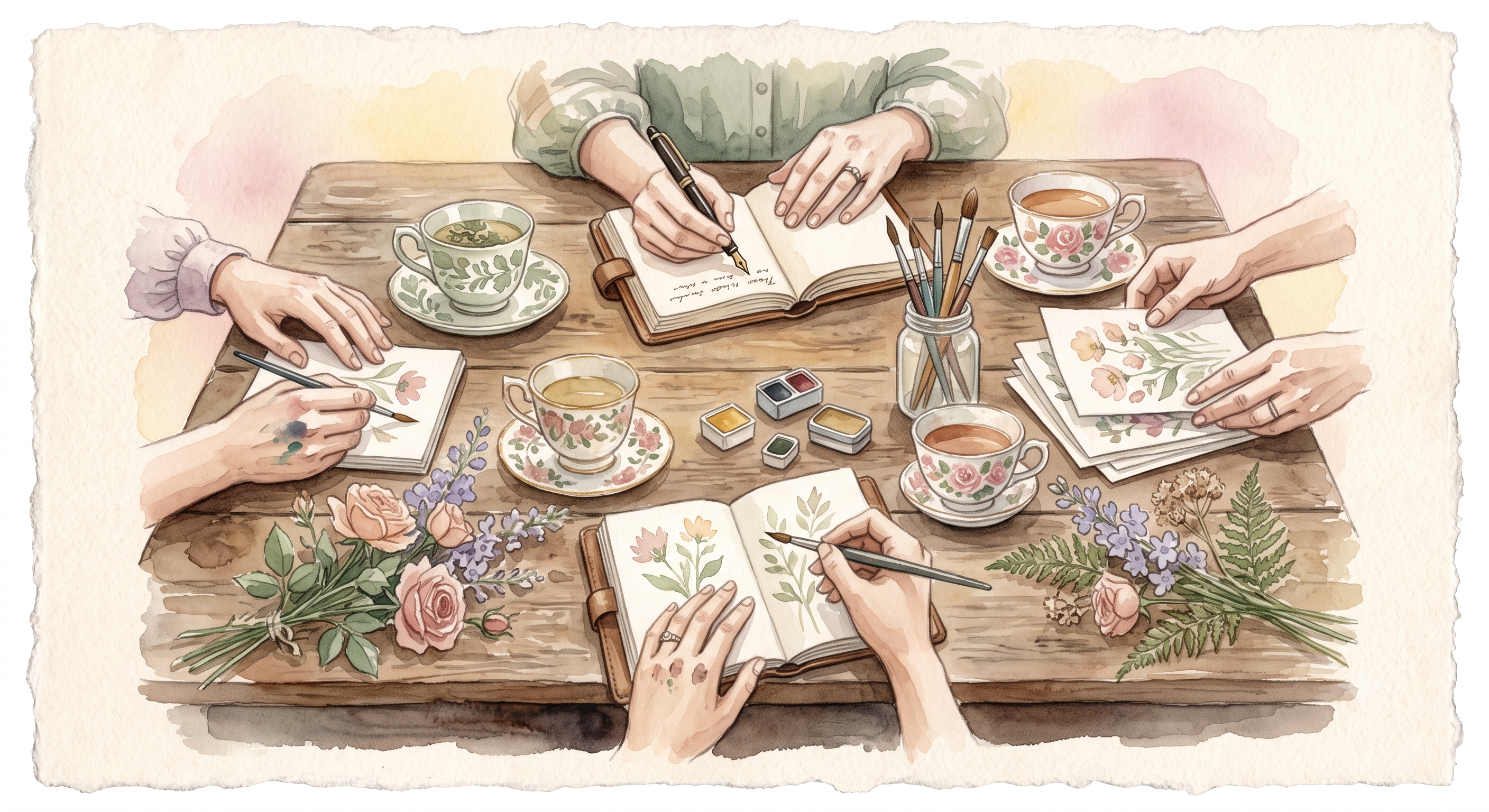 Women journalling together in the Creative Sanctuary community