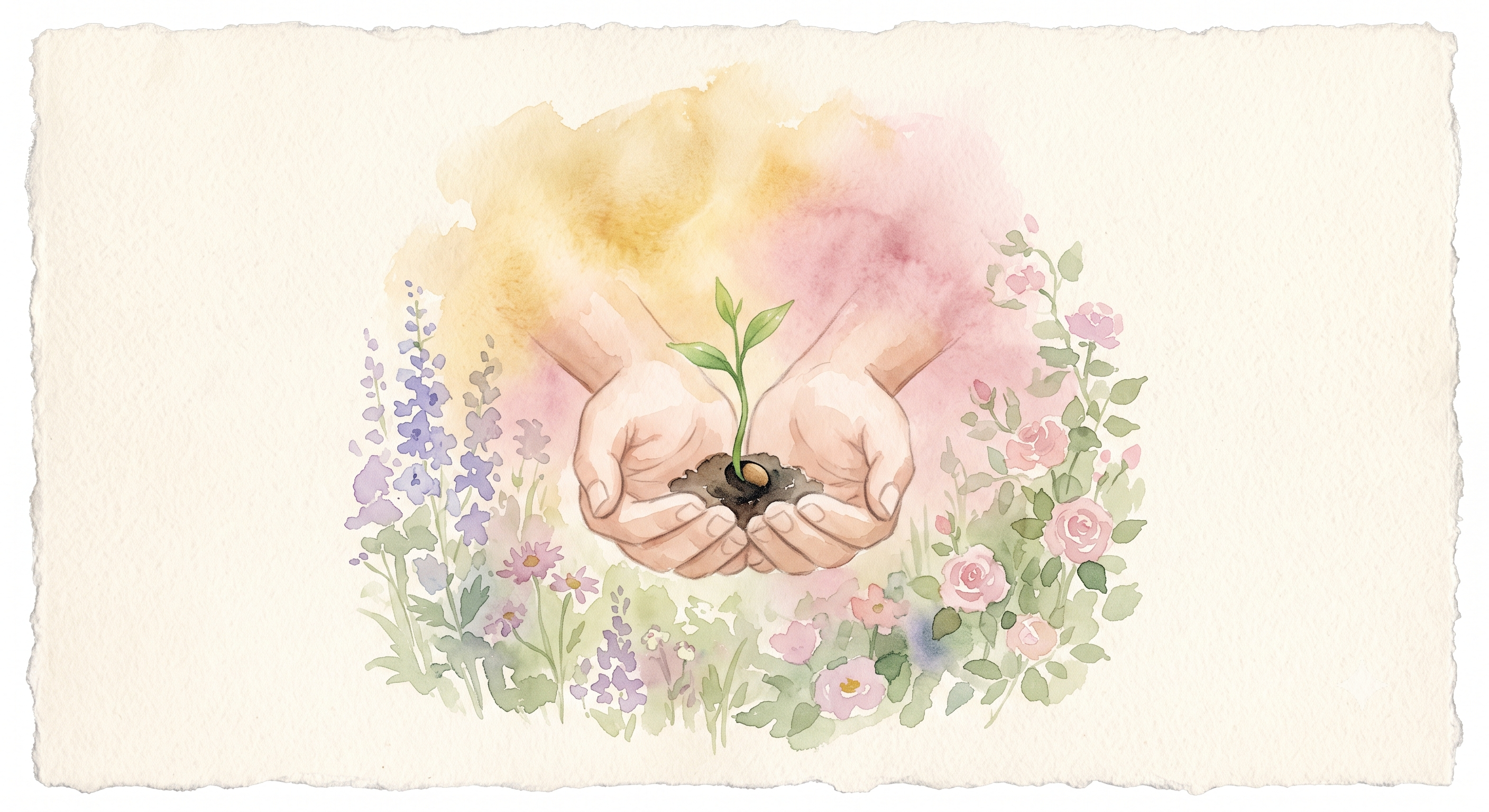 Cupped hands holding a shoot, naming the dream you're afraid to say out loud