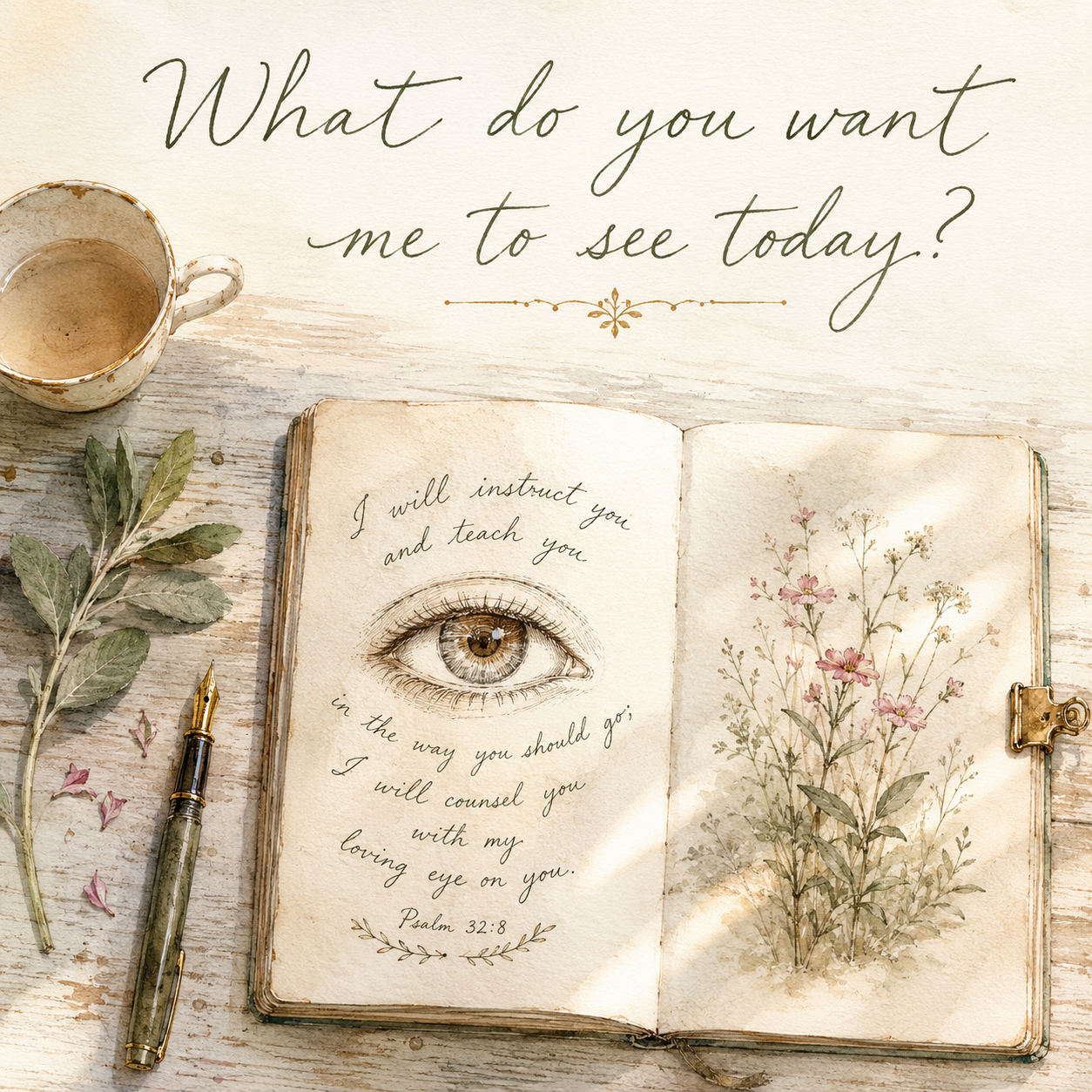An open art journal with a hand-drawn eye, a Bible journaling practice for when you can't hear God