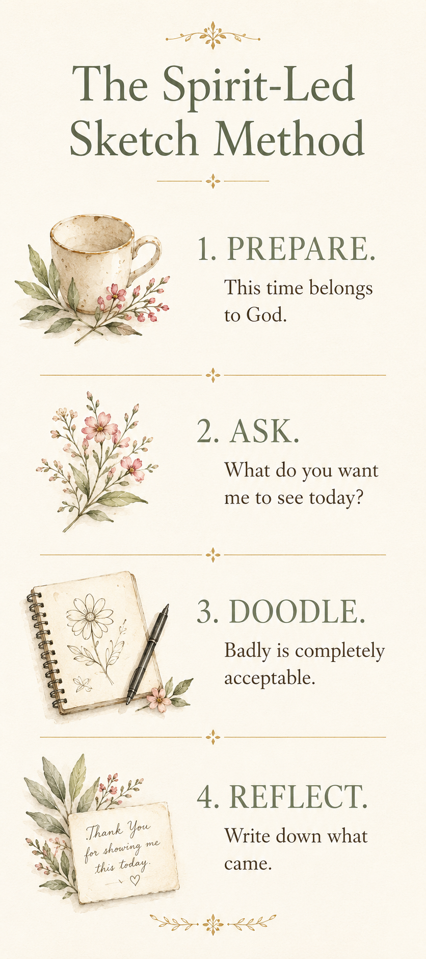 The 4 steps of the Spirit-Led Sketch Method for Christian art journaling