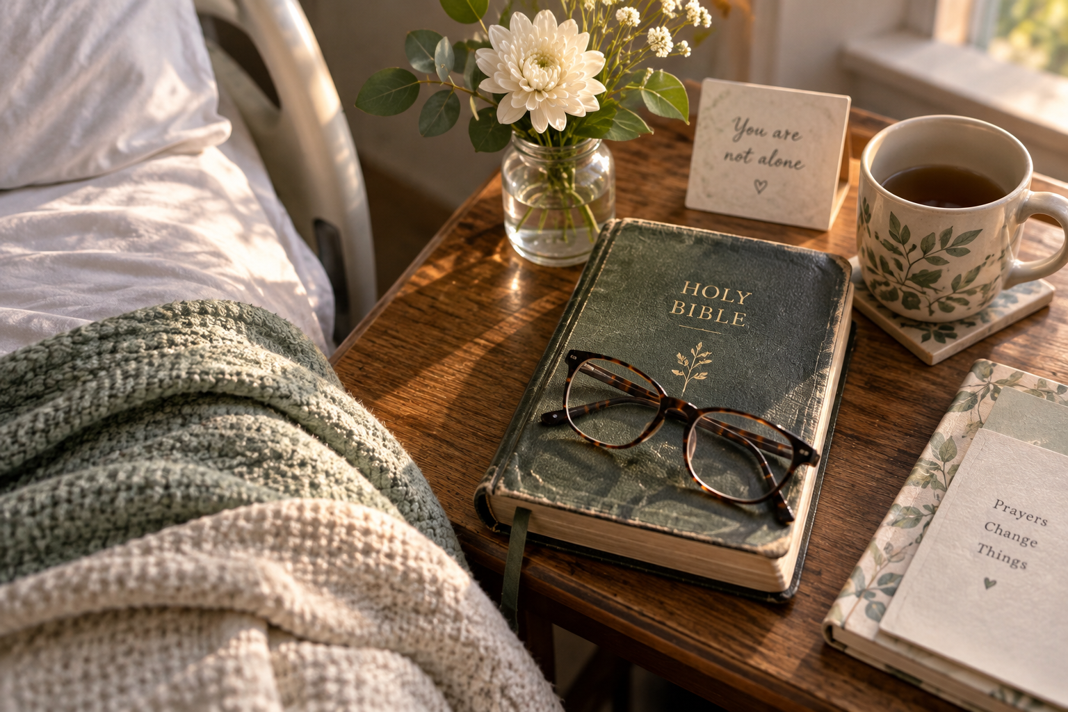 A quiet bedside with a Bible and a single flower, for a post on anticipatory grief and prayer. A quiet bedside with a Bible and a single flower, for a post on anticipatory grief and prayer.
