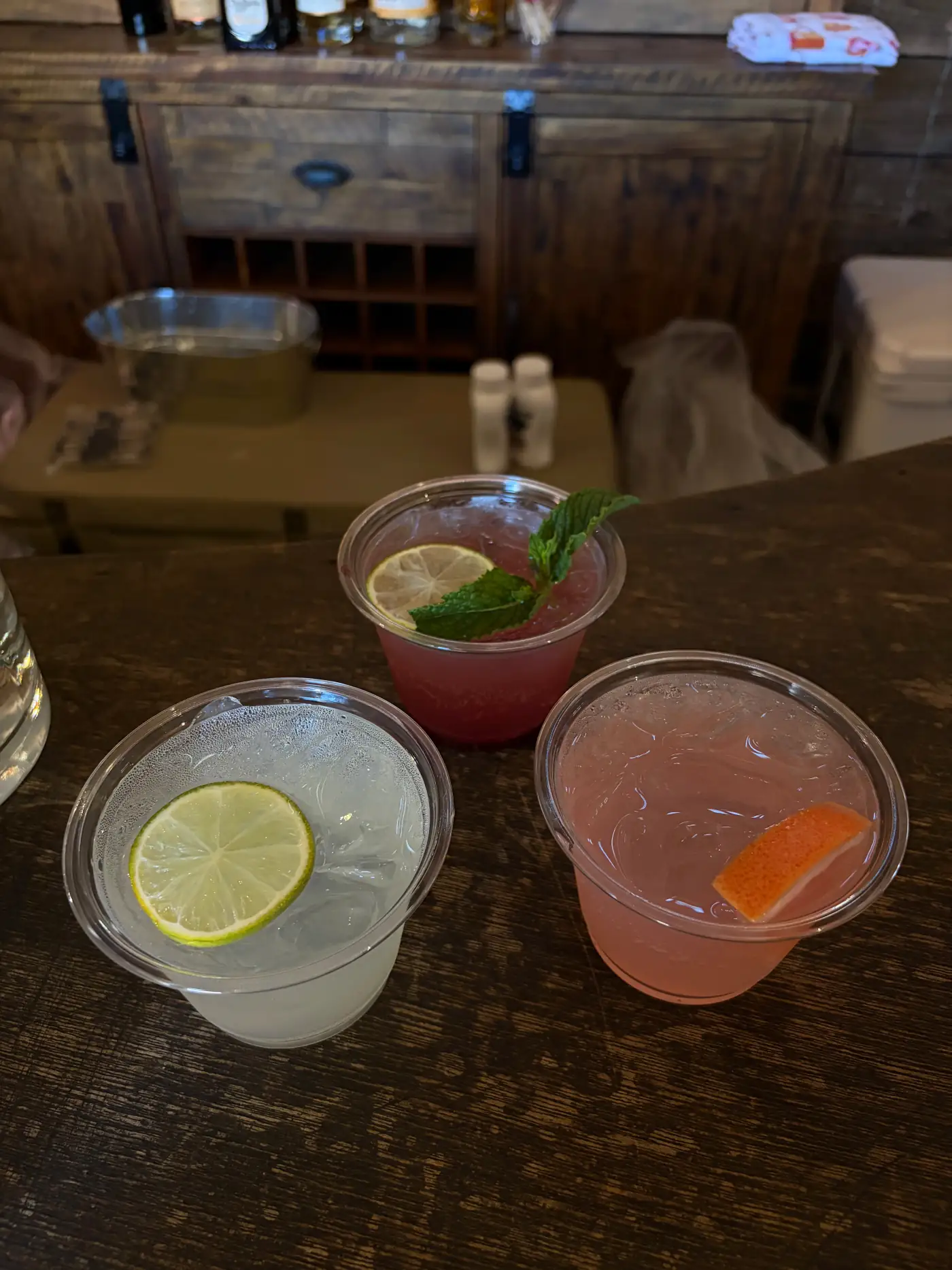 Three signature cocktails with fresh citrus and mint garnish