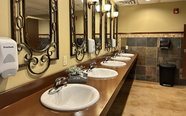 metal countertop in commercial restroom