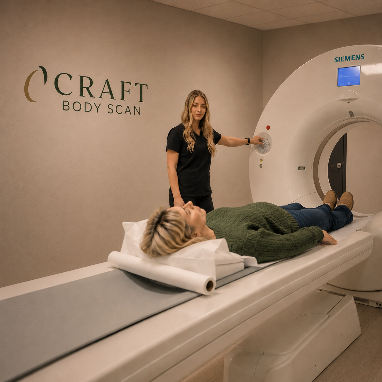 A patient undergoing a scan at a Craft Body Scan suite