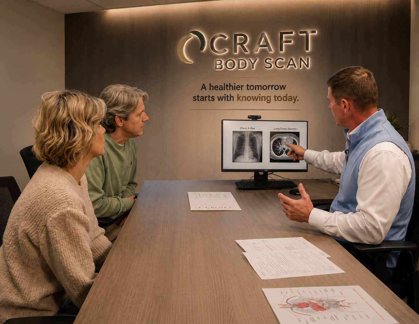 A couple reviewing their scan results with a Craft Body Scan provider