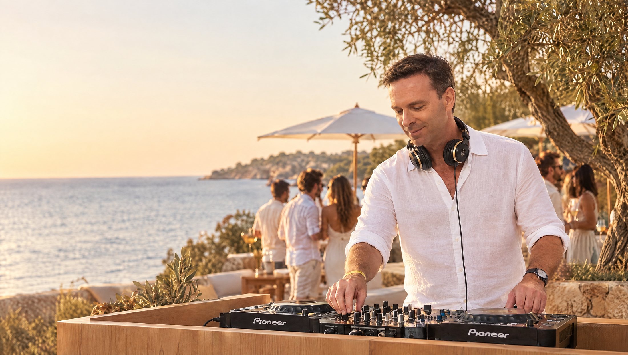 Santi Sol pinchando en un beach club frente al mar