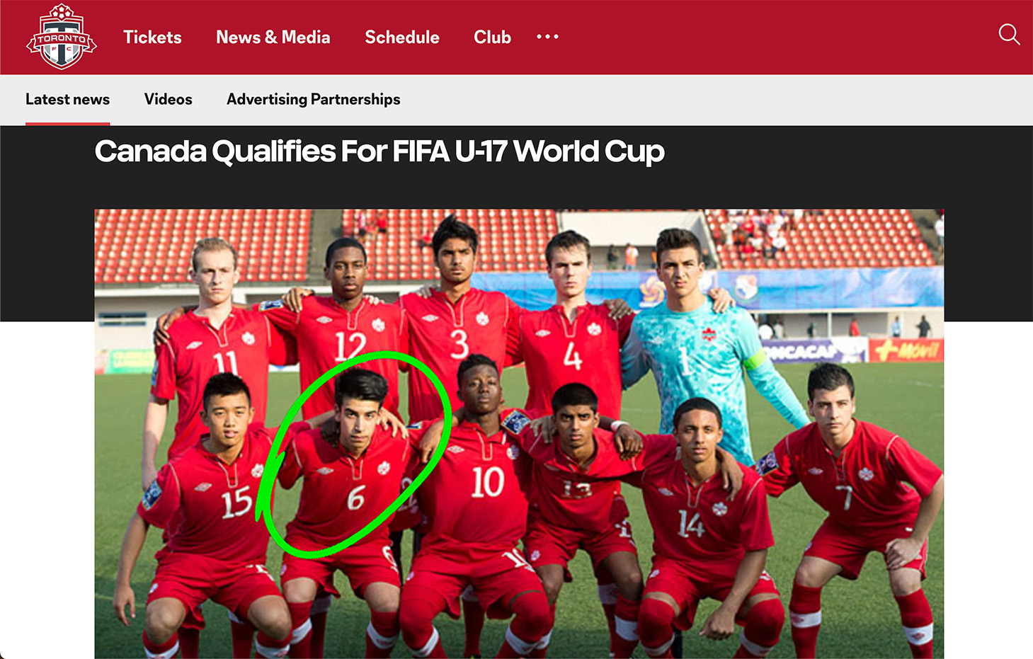 Canada qualification screenshot with Derek circled