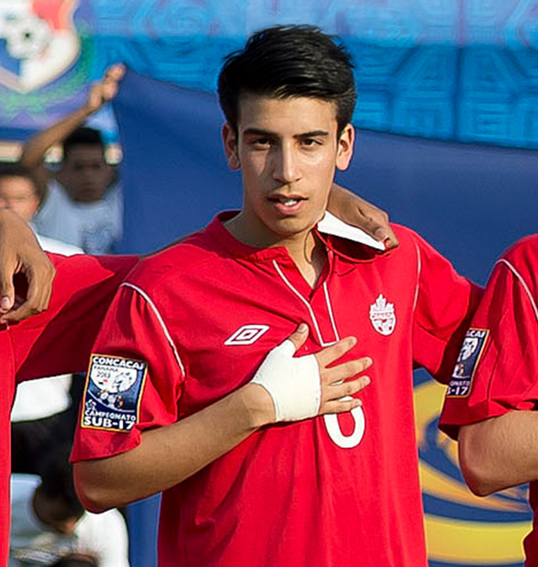 Derick during anthem in starting eleven versus Jamaica