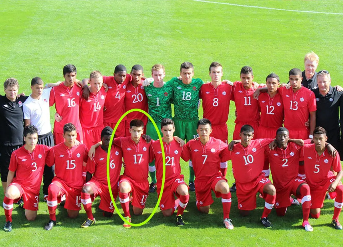 Italy pre World Cup camp team photo with Derick circled