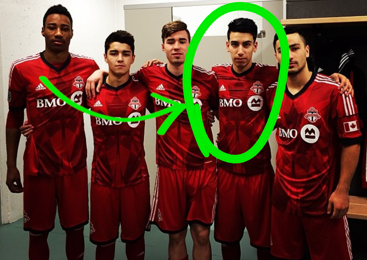 Locker room photo with Toronto FC teammates Derick circled