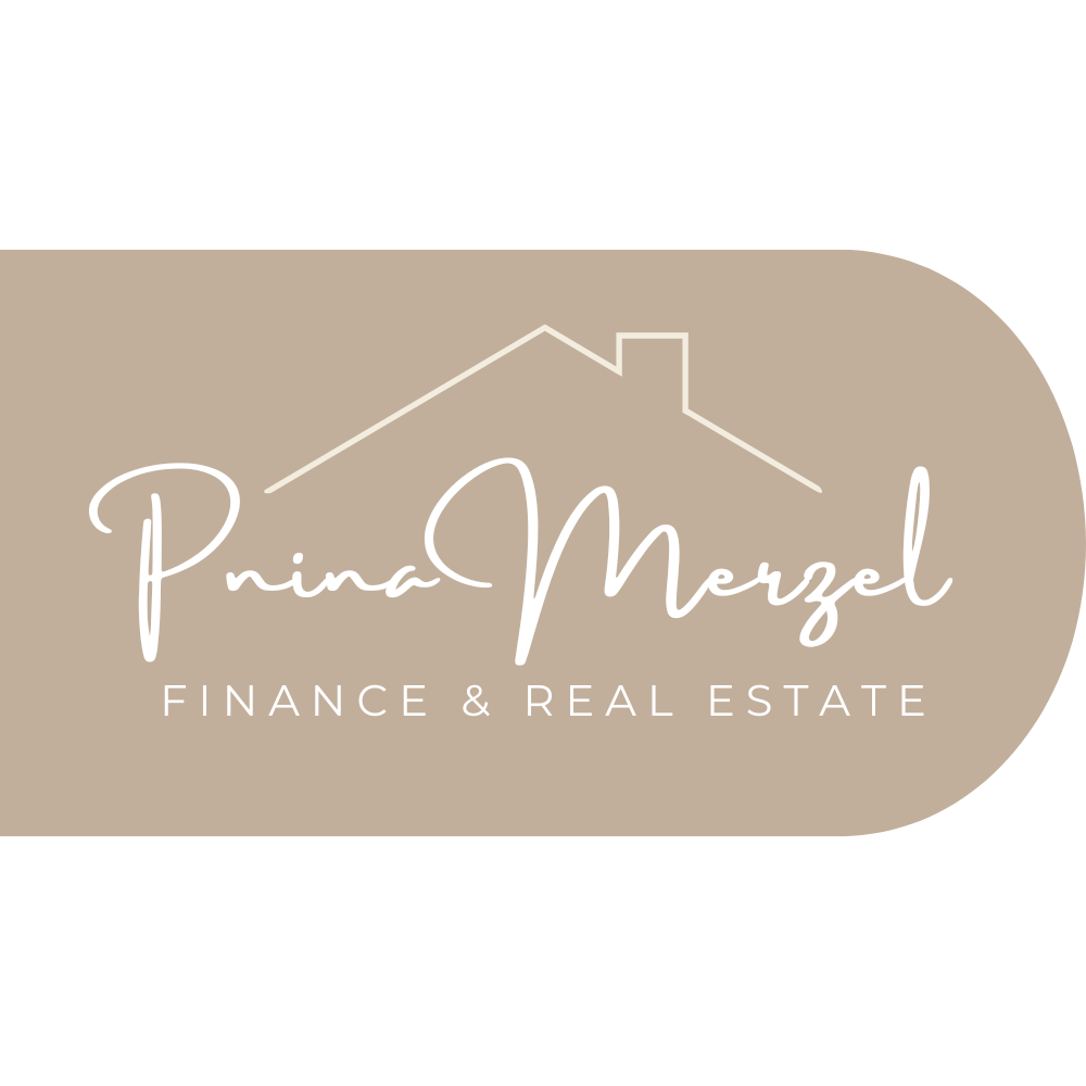 Pnina Merzel Real Estate logo featuring a beige background with a minimalist house outline above the text ‘Pnina Merzel’ in elegant script and ‘Real Estate’ in clean, modern capital letters.