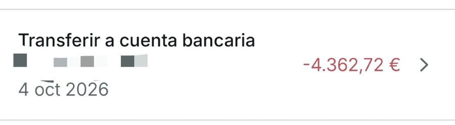 Transferencia de Vinted al banco de 4.362,72 €