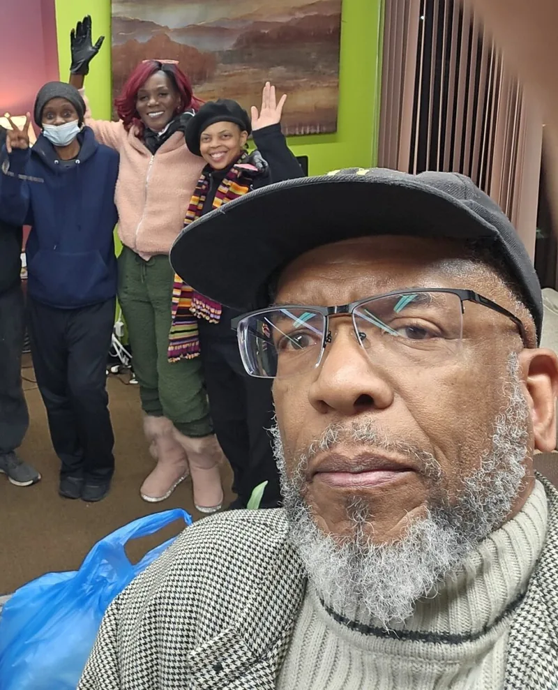 Kariem Abdullah Rashid with friends at a community center in Cleveland