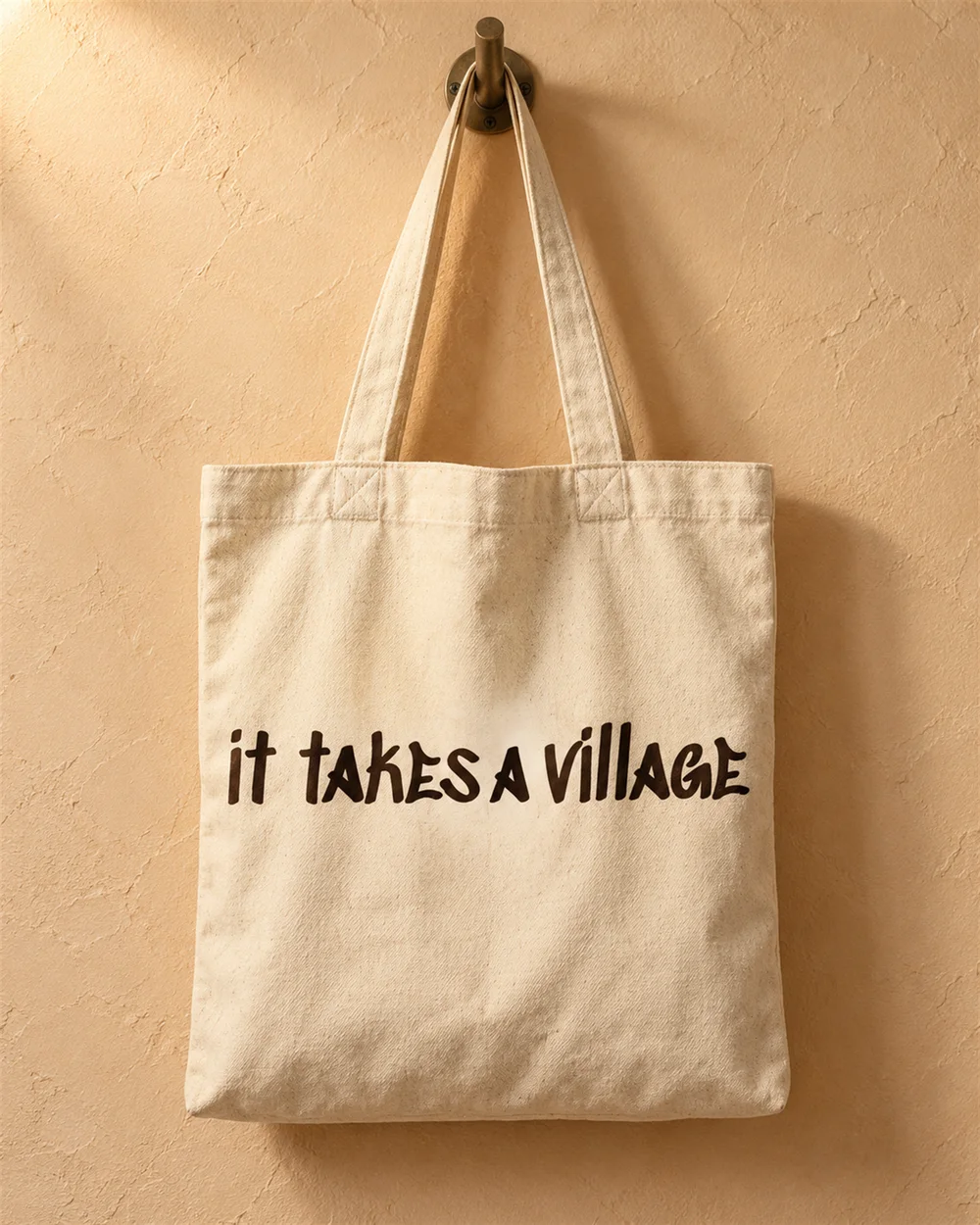 it takes a village tote, natural canvas