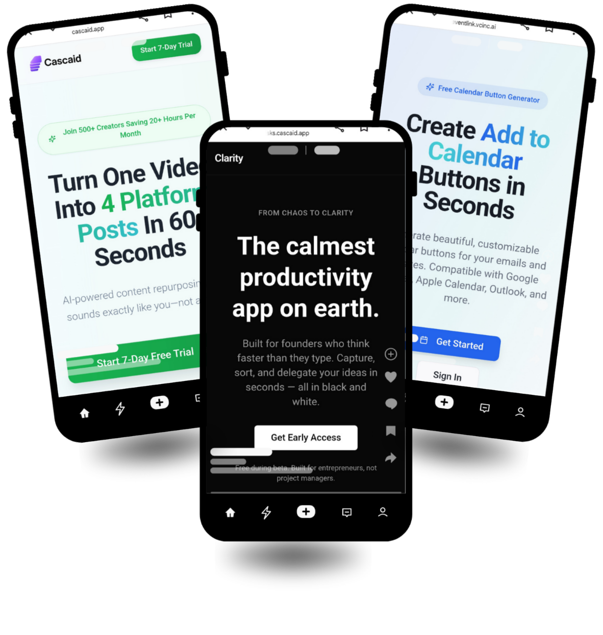 Cascaid, Clarity, and EventLink apps