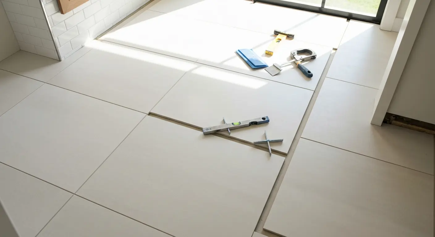 Bathroom porcelain tile installation