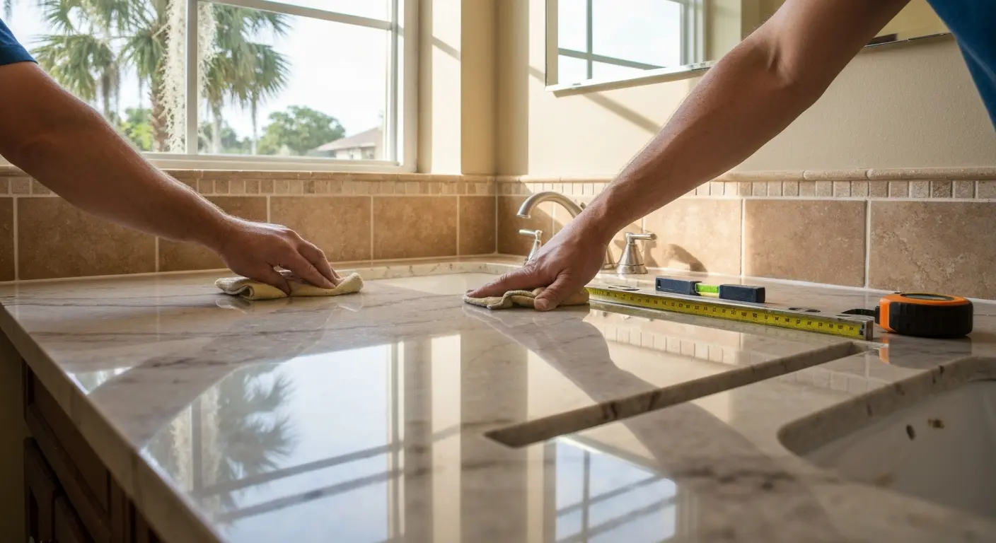 Quartz and granite vanity countertops