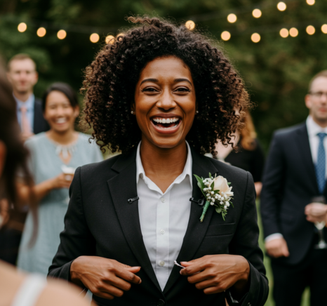 happy black female wedding planning at wedding