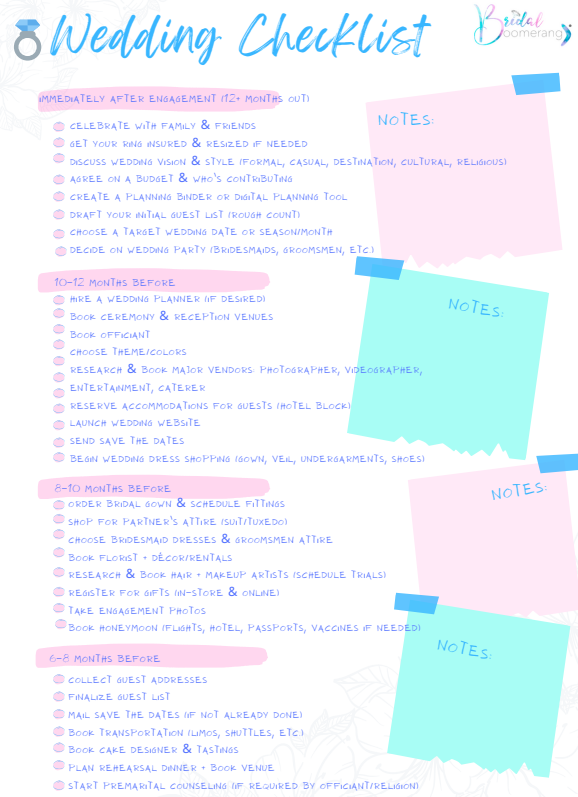 Bridal Boomerang wedding planning checklist