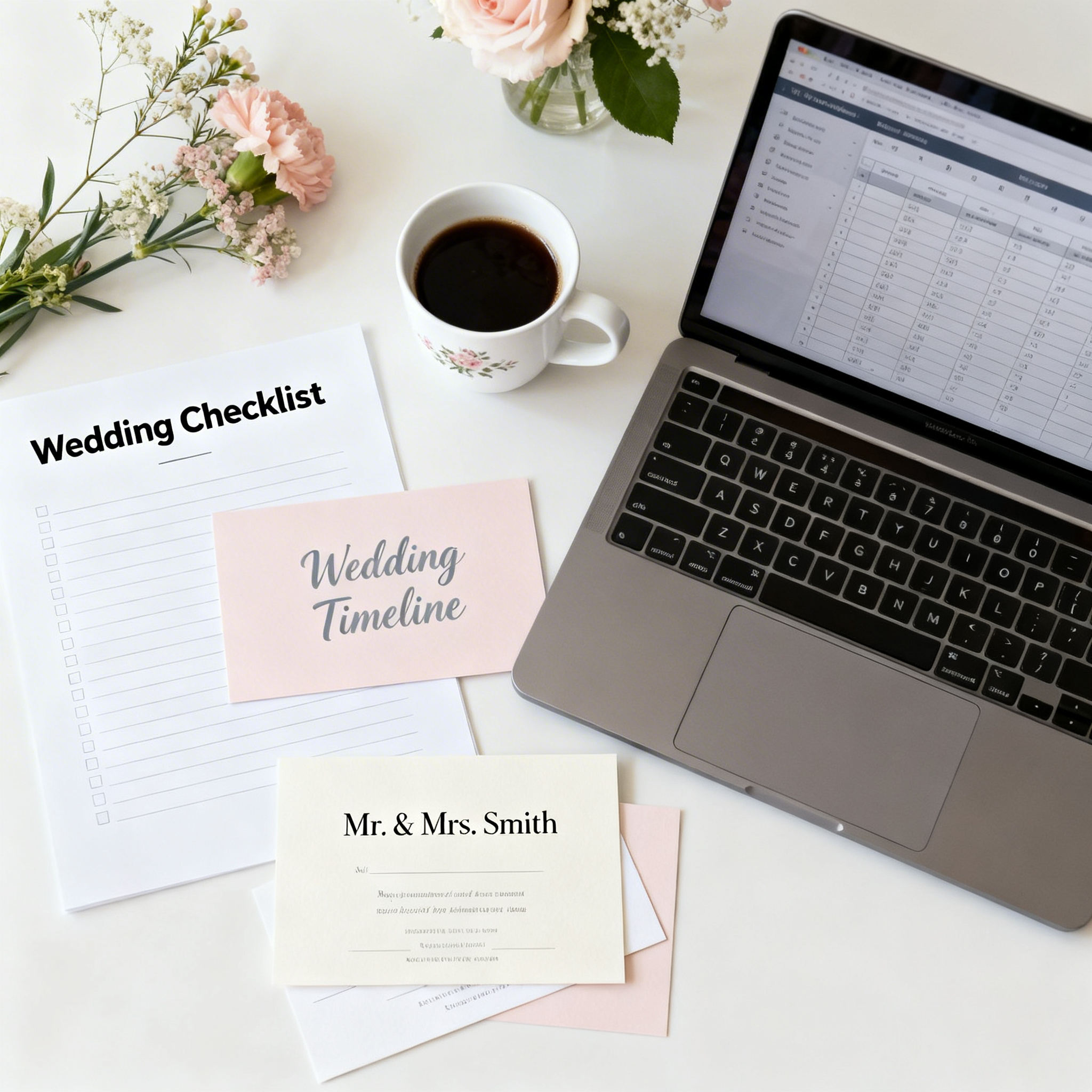 wedding planning tools with laptop
