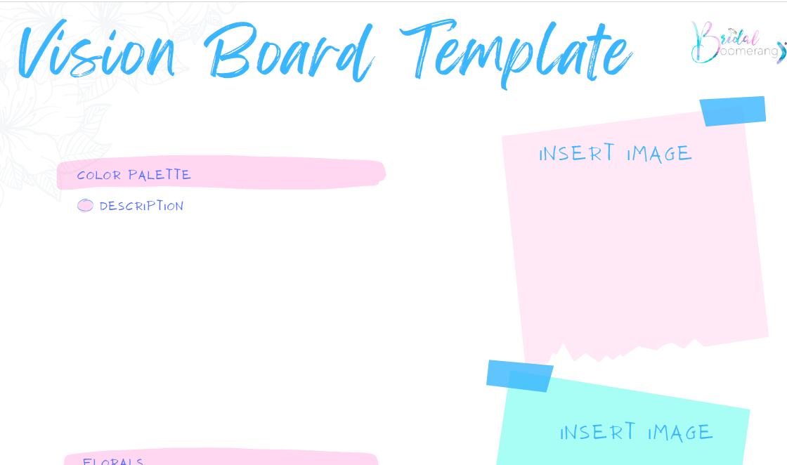 Bridal Boomerang wedding vision board template