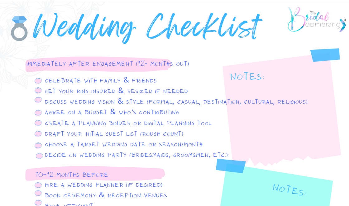 Bridal Boomerang wedding planning checklist