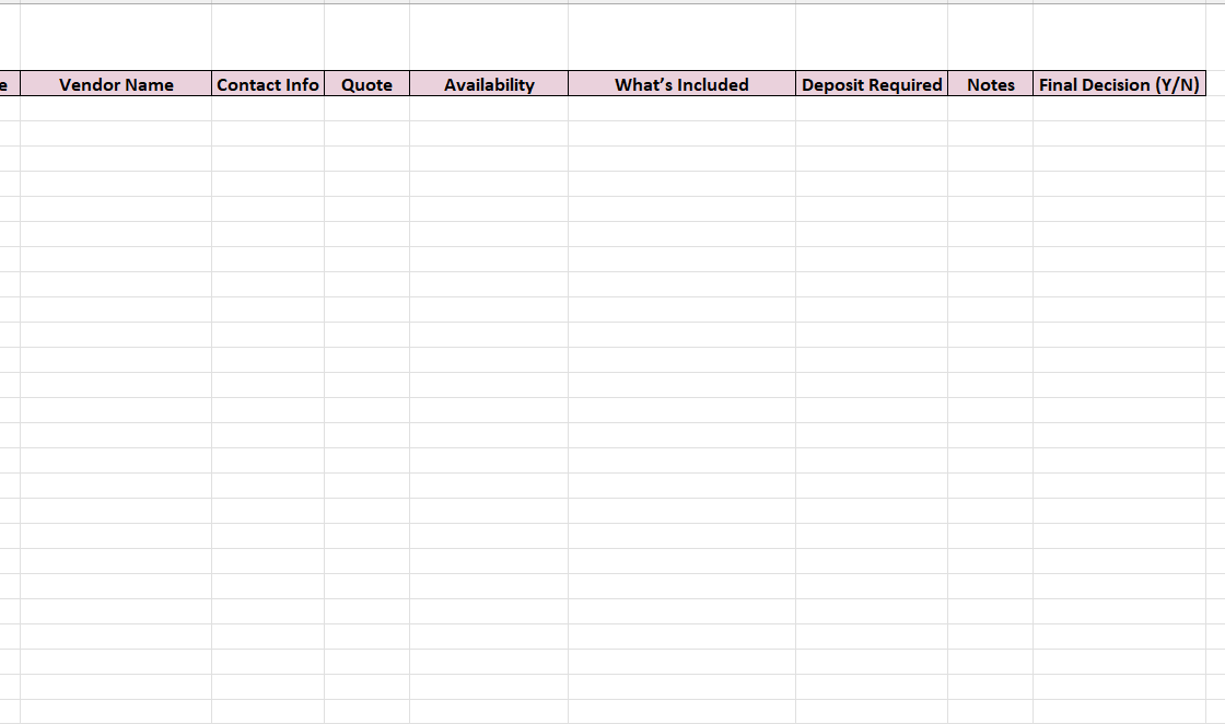 Bridal Boomerang wedding vendor comparison template