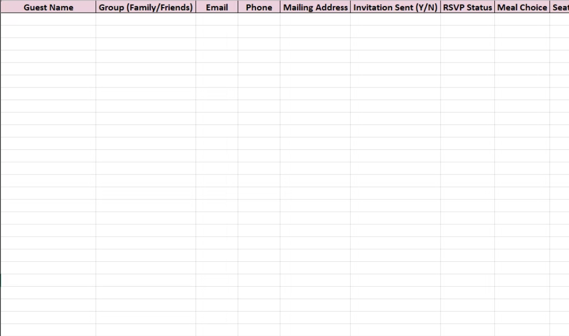 Bridal Boomerang wedding guest list manager template