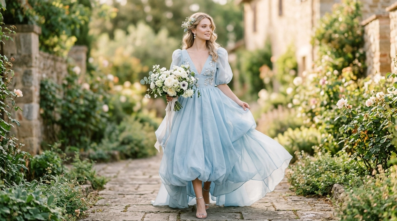 icy blue wedding dress