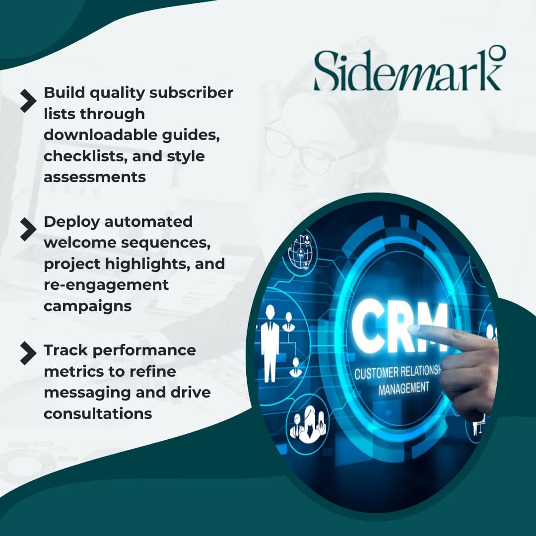 CRM interface graphic highlighting email marketing automation and subscriber growth strategies. CRM interface graphic highlighting email marketing automation and subscriber growth strategies.