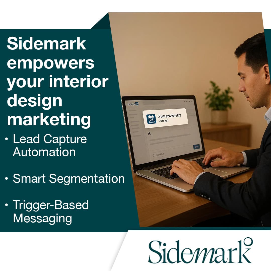 Man using a laptop with marketing automation features displayed for interior design lead generation