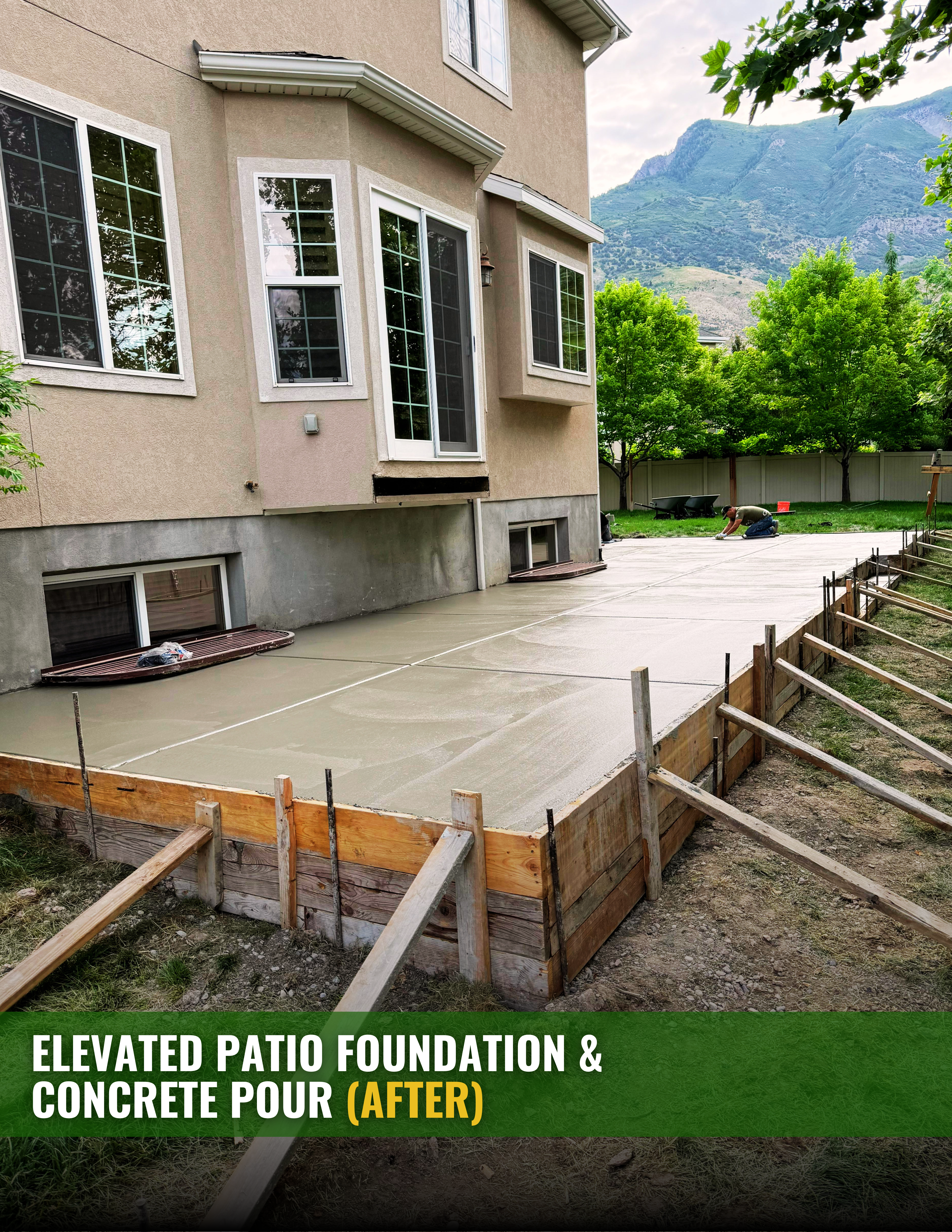 Completed elevated concrete patio after construction — Draper, Utah