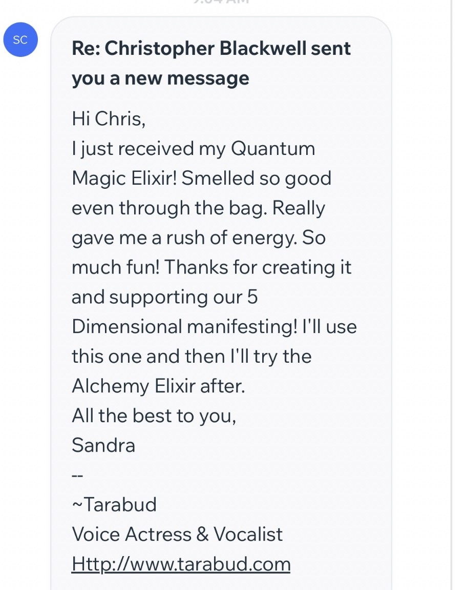 Email from Sandra (Tarabud) about the Quantum Magic elixir