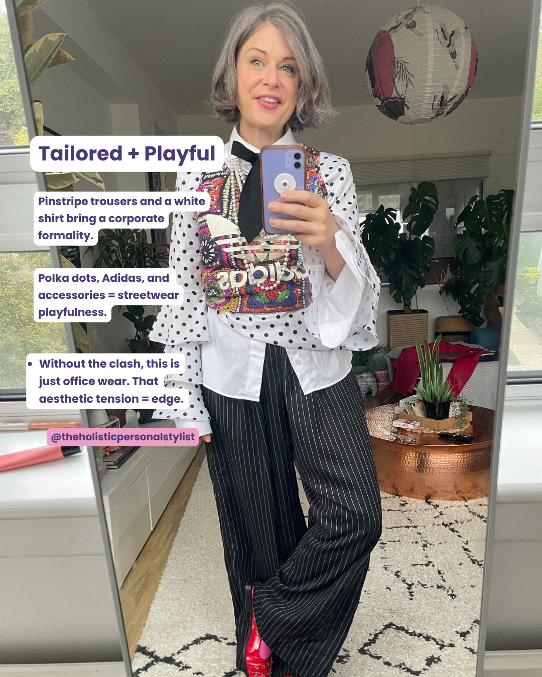 How women over 40 can add edge to outfits: juxtaposition dressing