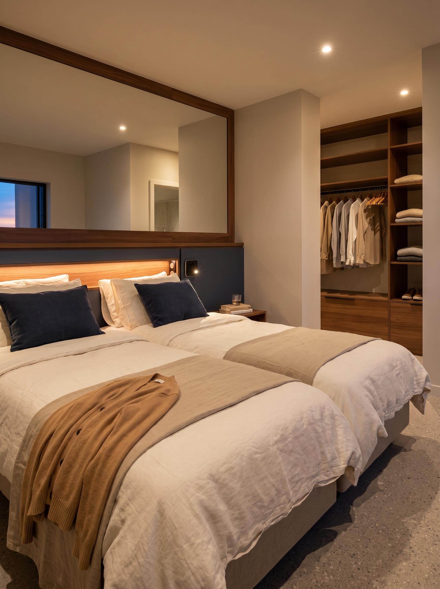 Chambre 4 : lit double face au lac, stores à lames orientables