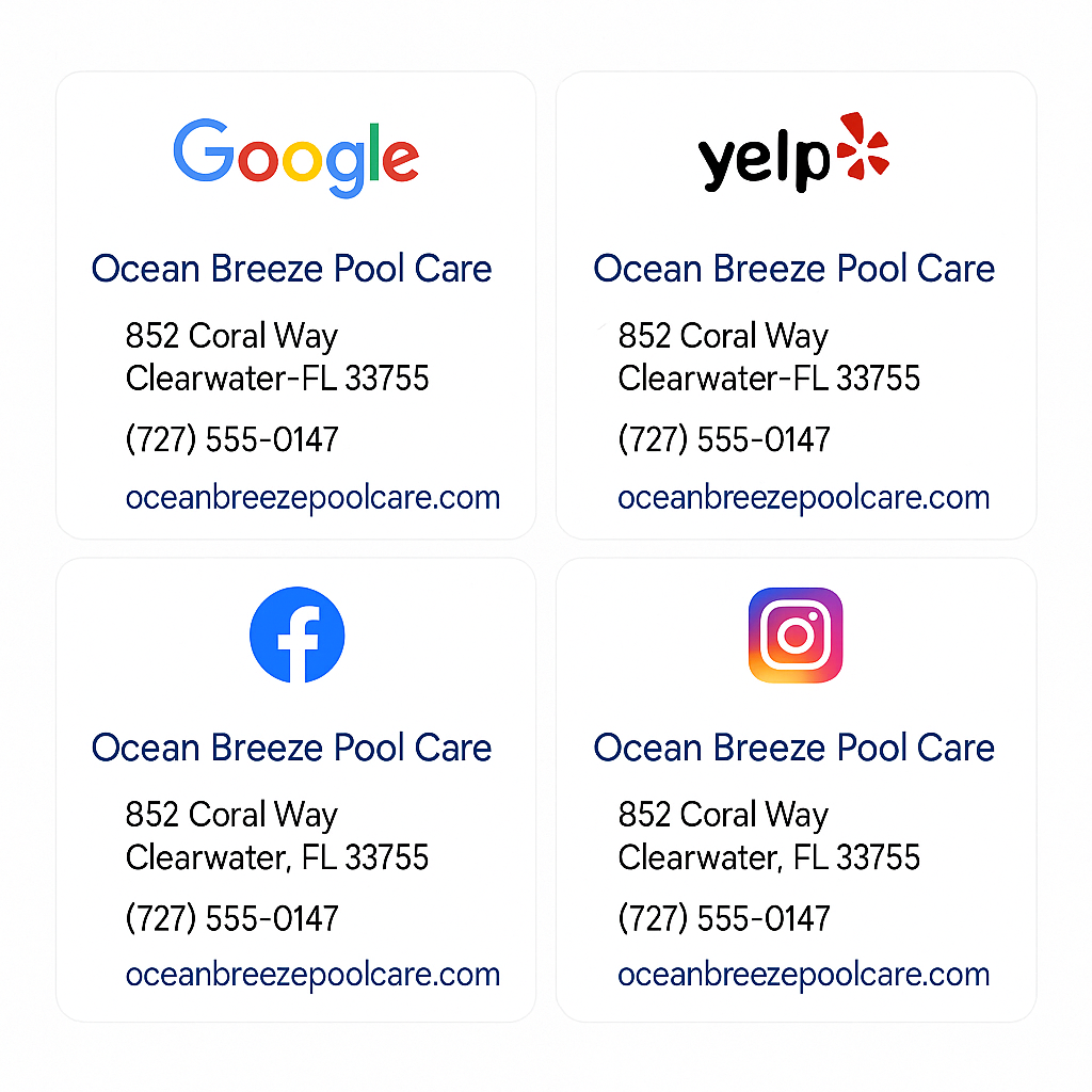 Example business citations on local directories showing consistent name address and phone number Example business citations on local directories showing consistent name address and phone number