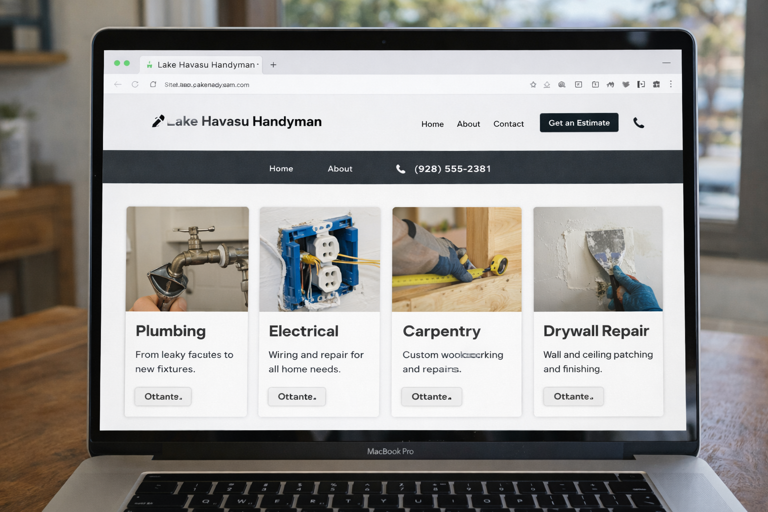 Website navigation showing separate service pages for a local business Website navigation showing separate service pages for a local business