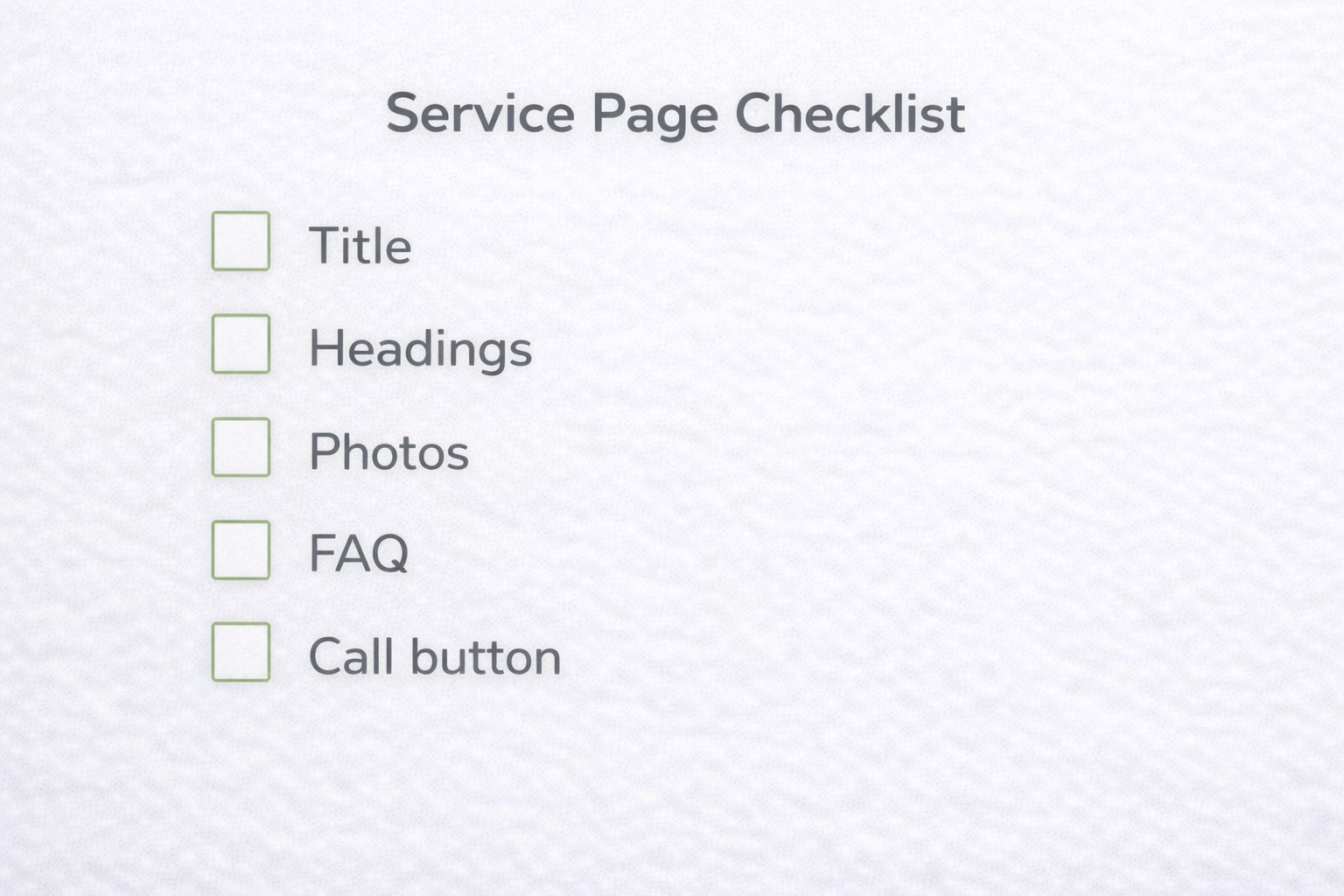 Service page checklist overview Service page checklist overview