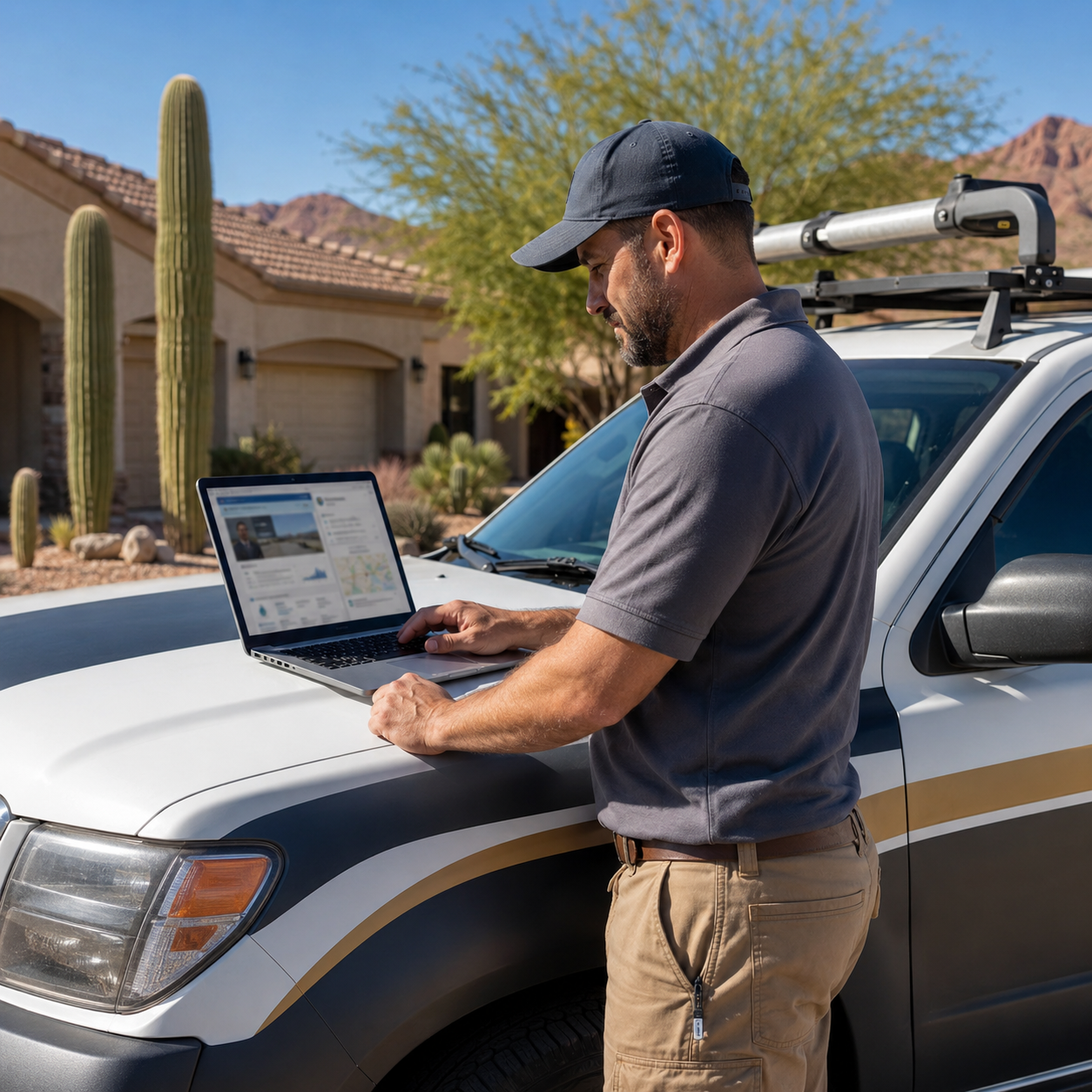 Local contractor reviewing website and Google Business visibility for lead generation. Local contractor reviewing website and Google Business visibility for lead generation.