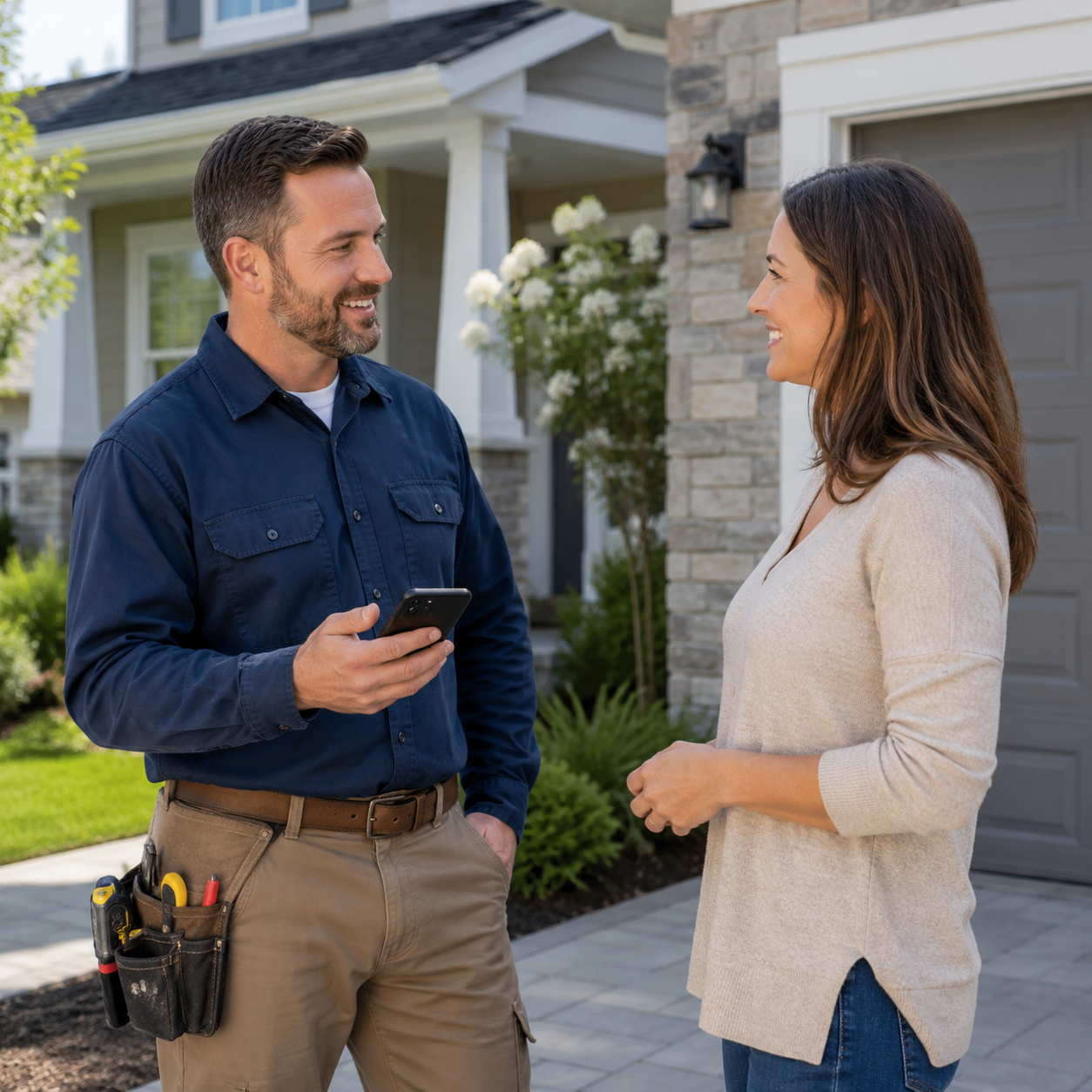 Contractor speaking with a homeowner after a website inquiry. Contractor speaking with a homeowner after a website inquiry.