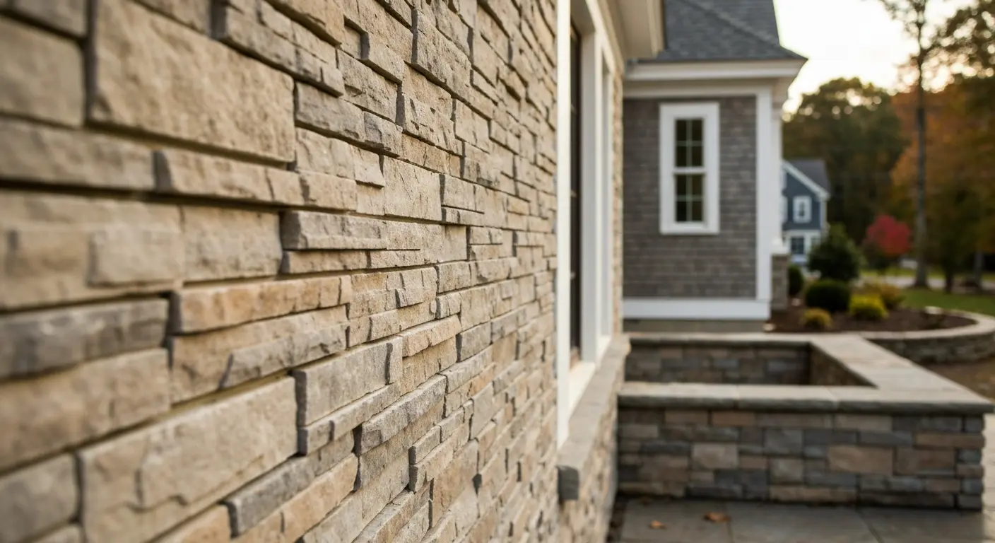 Stone veneer on exterior wall