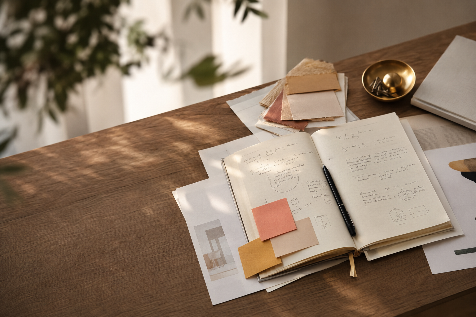 Portátil y libreta para trabajar contenido con inteligencia artificial
