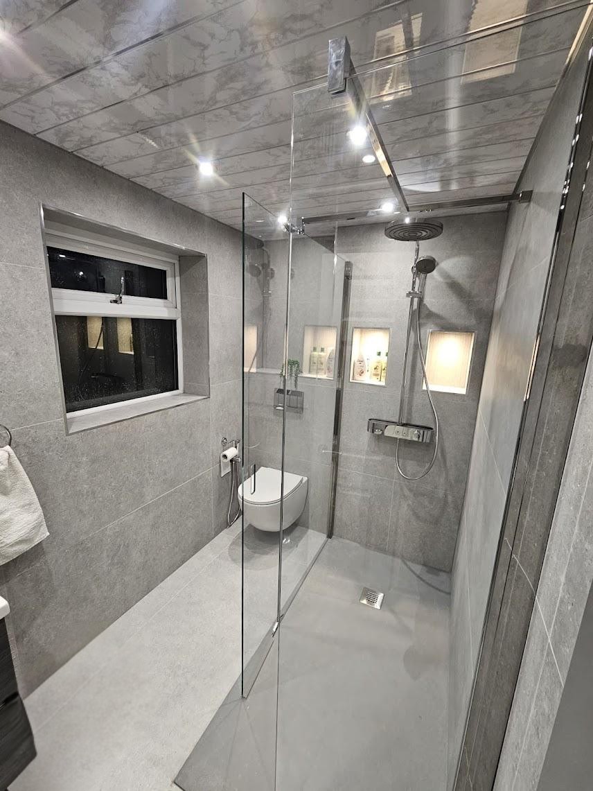 Easy-to-maintain shower-led bathroom layout