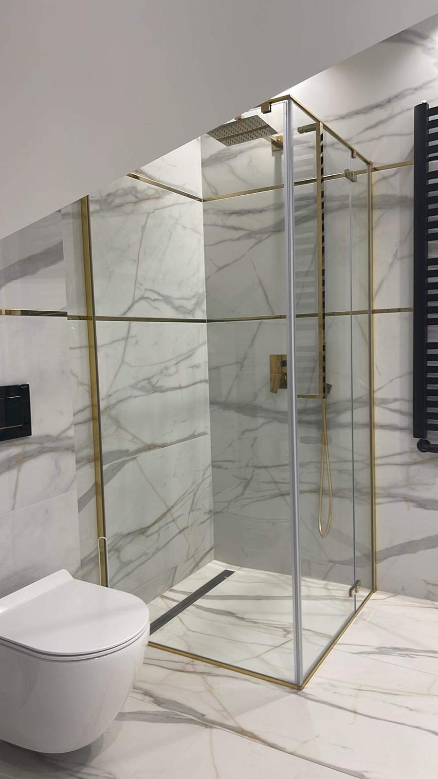 Shower room with defined glass shower area
