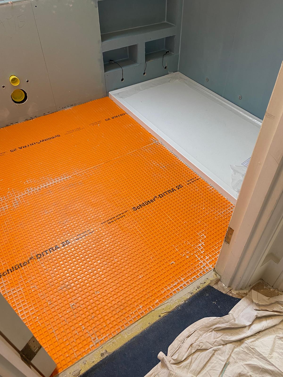 Wet room waterproofing detail and technical preparation before installation