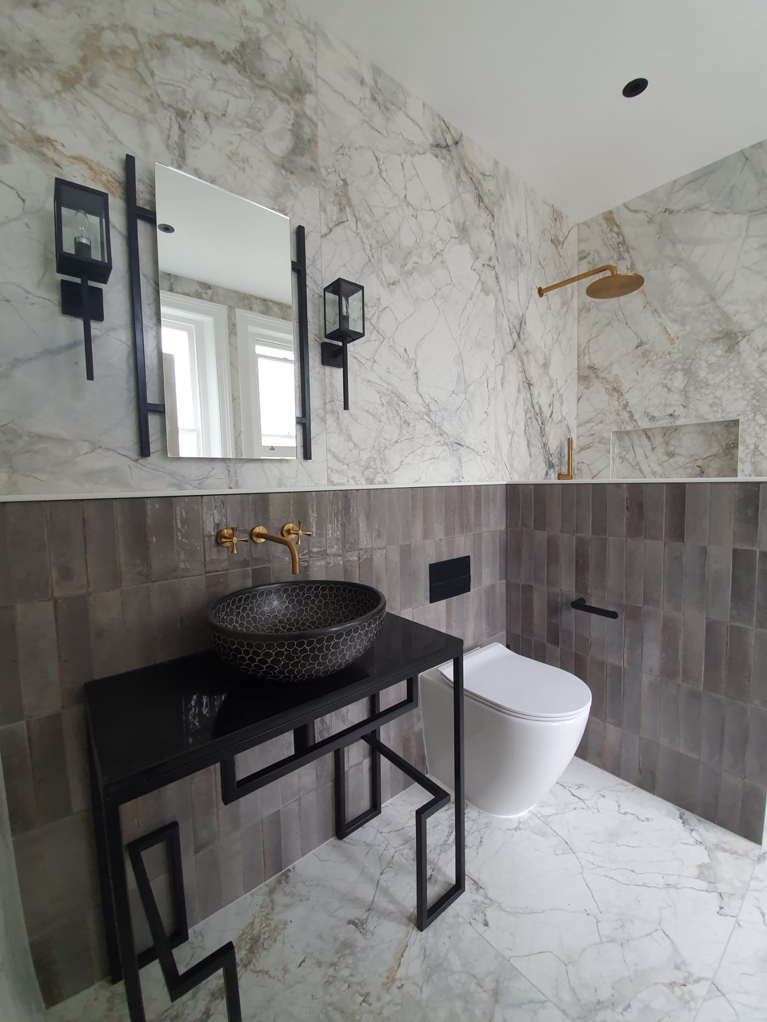 Coordinated bathroom materials and finishes for renovation