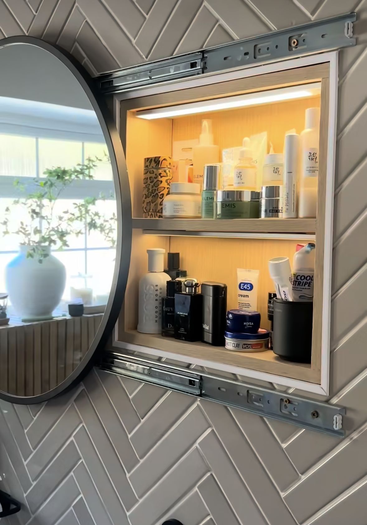 Bathroom storage organised for daily use