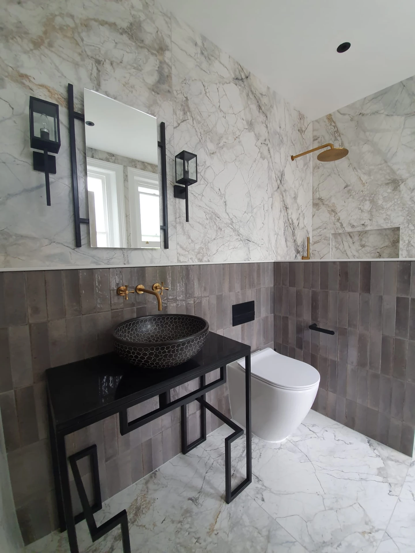 Coordinated bathroom materials and finishes for renovation