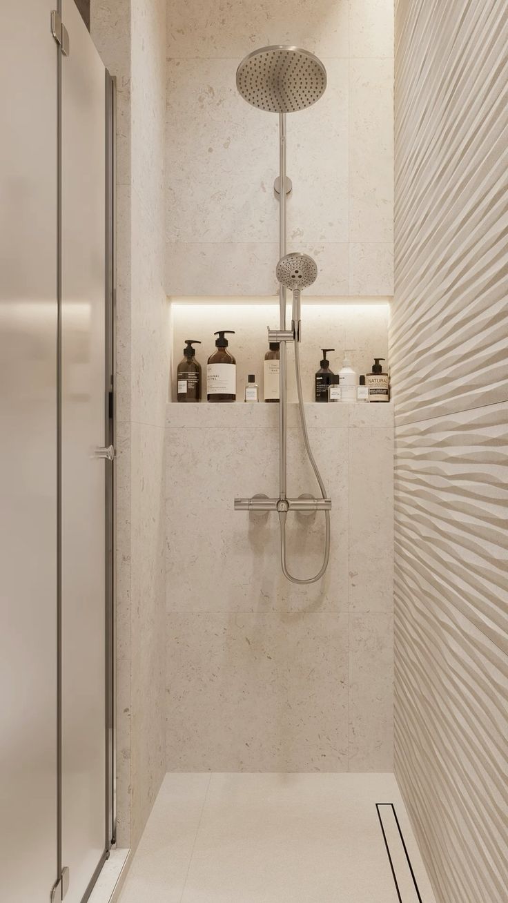 Shower niche storage in a small bathroom