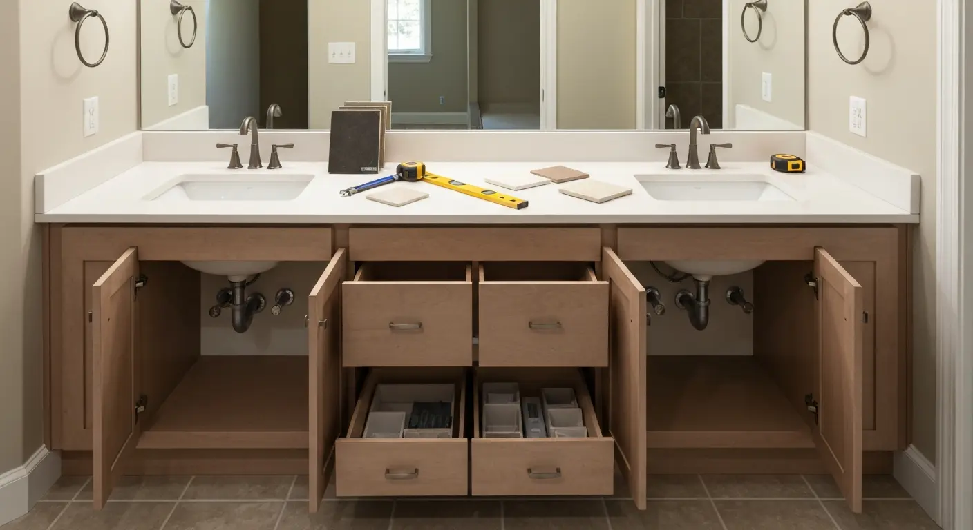Double-sink bathroom vanity installation